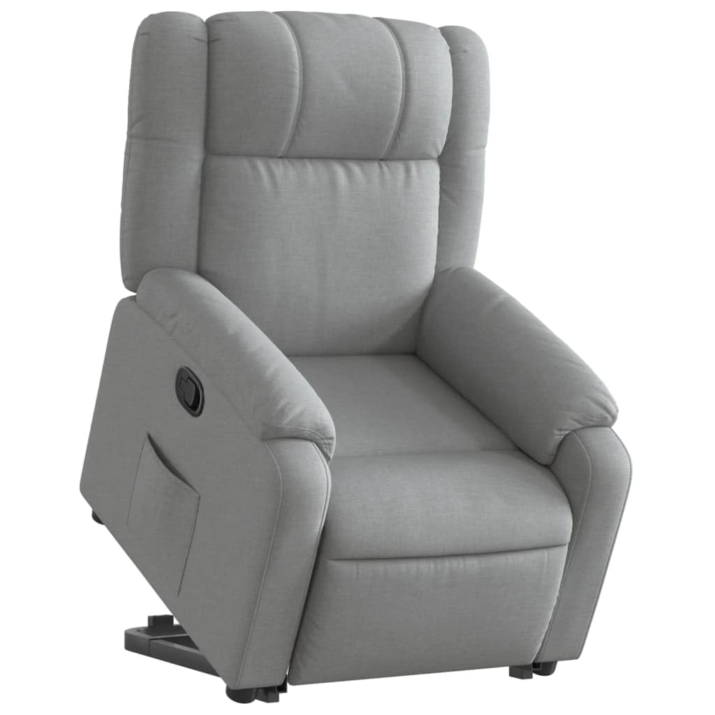 Fotel podwyższający fotel z lekkiego szarego materiału, z silnikiem