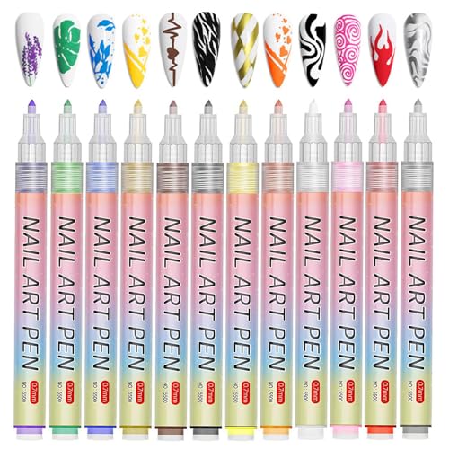 Caneta de unhas, 12 peças Nail Art Point Grafiti Pen Set manicure caneta 3D Nail Art Pens Pen Manicure caneta para desenhar para o Halloween Natal DIY Dotting lápis de unhas