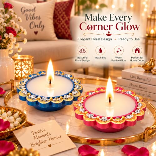 Image of DIVAYANSHI Terracotta Diya with Wax Filled | Traditional Mitti Diya for Diwali Puja & Home Decoration | Ready-to-Light Earthen Oil Lamp for Festive Decor | Pack of- 2