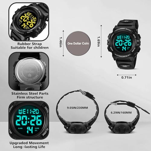 Image of Kids Watch,Boys Watch for 3-15 Year Old Boys,Digital Sport Outdoor Multifunctional Chronograph LED 50 M Waterproof Alarm Calendar Analog Watch for Children with Silicone Band,Kids Gift