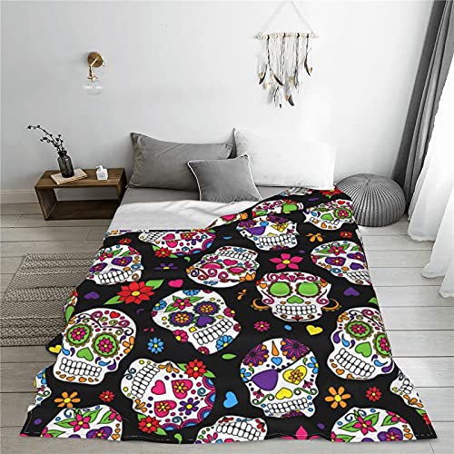 Halloween Day Of The Dead Sugar Skull Black Throw Blankets For Bed Blanket Decorative For Adult And Kids Extra Soft Sofa Bed #TOP5