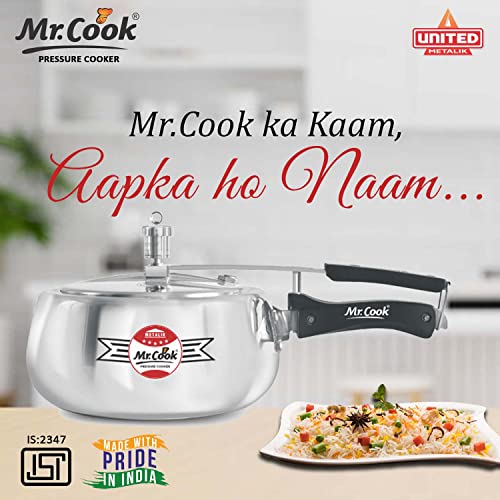 Image of MR COOK By United Metalik Super Shine Pressure Cooker with Inner Lid, Induction Base with 3.25mm Thick Aluminium, (Silver) (3 Litre)