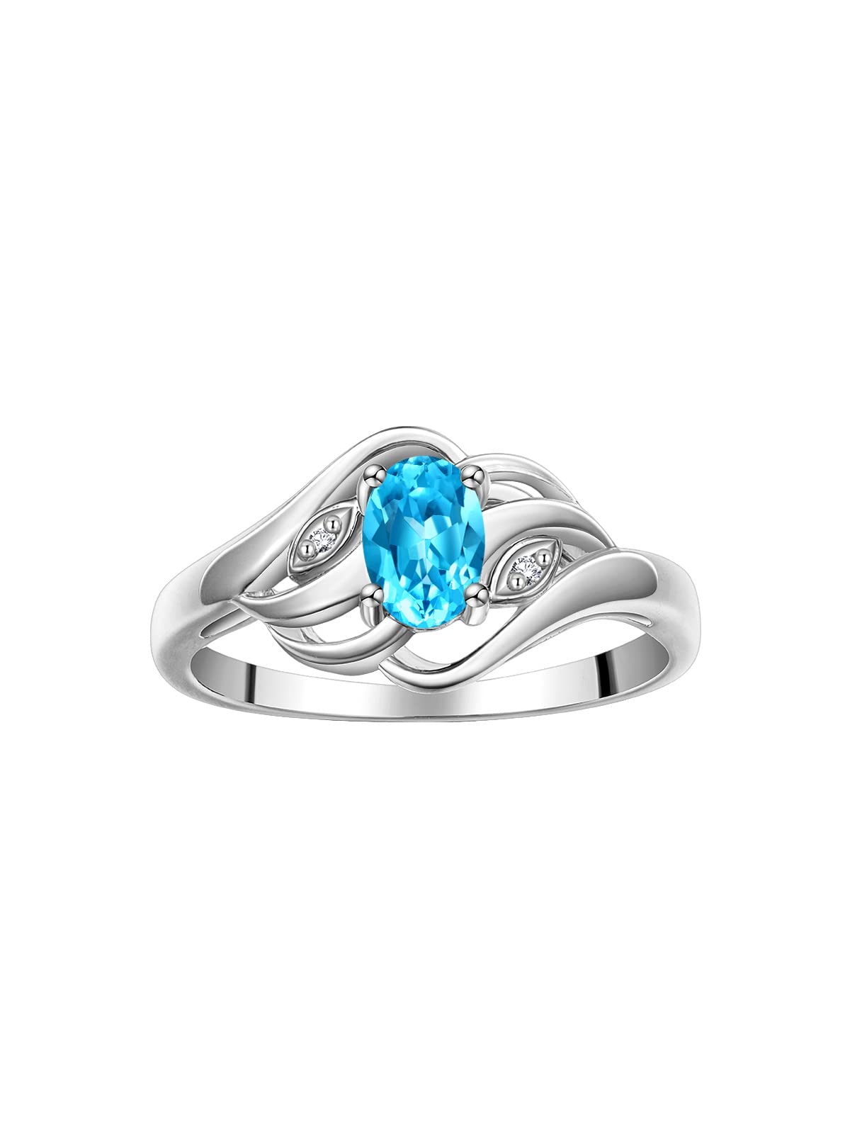 Rylos Ring featuring Classic Style, 6X4MM Birthstone Gemstone, &amp; Diamonds - Elegant Jewelry for Women in Sterling Silver, Sizes 5-10