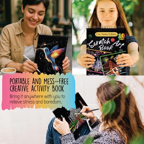 Image of 2-Pack Animals & City Scratch Art Book for Adults - Colorful Animal Series Scratch Art | Scratch Painting Foil Art for Adults | Scratch and Sketch Animal & City Series Books