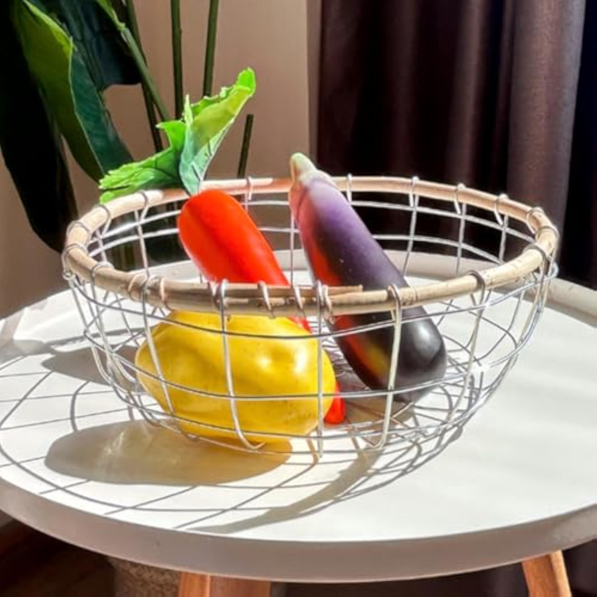 Medium Handmade Iron Wire Fruit Basket for Kitchen Countertop