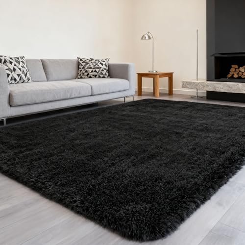 Tapis à poils longs noir 130x220 cm lavable et antidérapant - 7