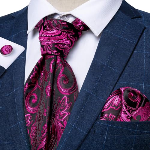 Image of DiBanGu 3PCS Ascot Ties for Men Wedding Jacquard Woven Silk Ascot Cravat for Men Cravat Tie and Pocket Square Set