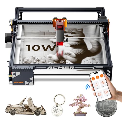 Acmer P1 S Pro Cortadora Láser, Máquina De Grabadora Láser 10000 mW, Área De Grabado De 380 X 370 mm, Grabado Láser Para Rincipiantes, Bricolaje, Mader, AcríLico Y Más