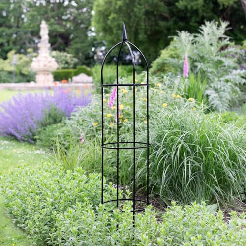 Tildenet Country Forge Heavy Duty 2.4m Metal Garden Obelisk, Black Powder-Coated Steel, Weather-Resistant Plant Support for Climbing Plants and Flowers (8FT, Classic)
