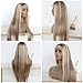 MACA BAKA Highlight Ash Blonde Lace Front Wig Long Straight Glueless Ombre Brown Mixed Blonde 13x4 Synthetic Lace Front Wigs for Women 150 Density 24 Inches