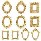 Ajcotahm 10 Stück Mini Vintage Rahmen,Kleine Bilderrahmen im Barockstil Mini Bilderrahmen Gold Vintage Bilderrahme aus Kunstharz für Schmuck DIY Wandbehang Schreibtisch Heimdekoration Antike Display