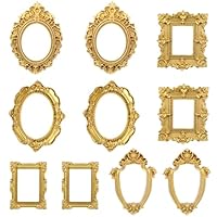 Ajcotahm 10 Stück Mini Vintage Rahmen,Kleine Bilderrahmen im Barockstil Mini Bilderrahmen Gold Vintage Bilderrahme aus Kunstharz für Schmuck DIY Wandbehang Schreibtisch Heimdekoration Antike Display