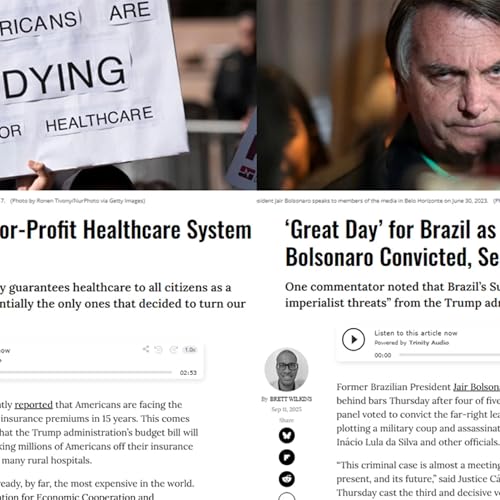 『For-Profit Healthcare Crisis and Brazil’s Bolsonaro Faces Justice』のカバーアート