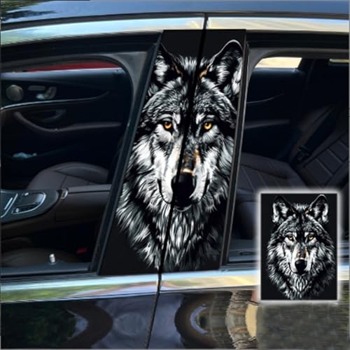 Image of 2pcs /1set Car B Pillar Sticker Decal Upgraded Vinyl Car Decals Body Side Stickers,Wolf Graphics Scratch Cover Large Sticker for Car Auto Van SUVs Trucks 19.6'' (Black White)