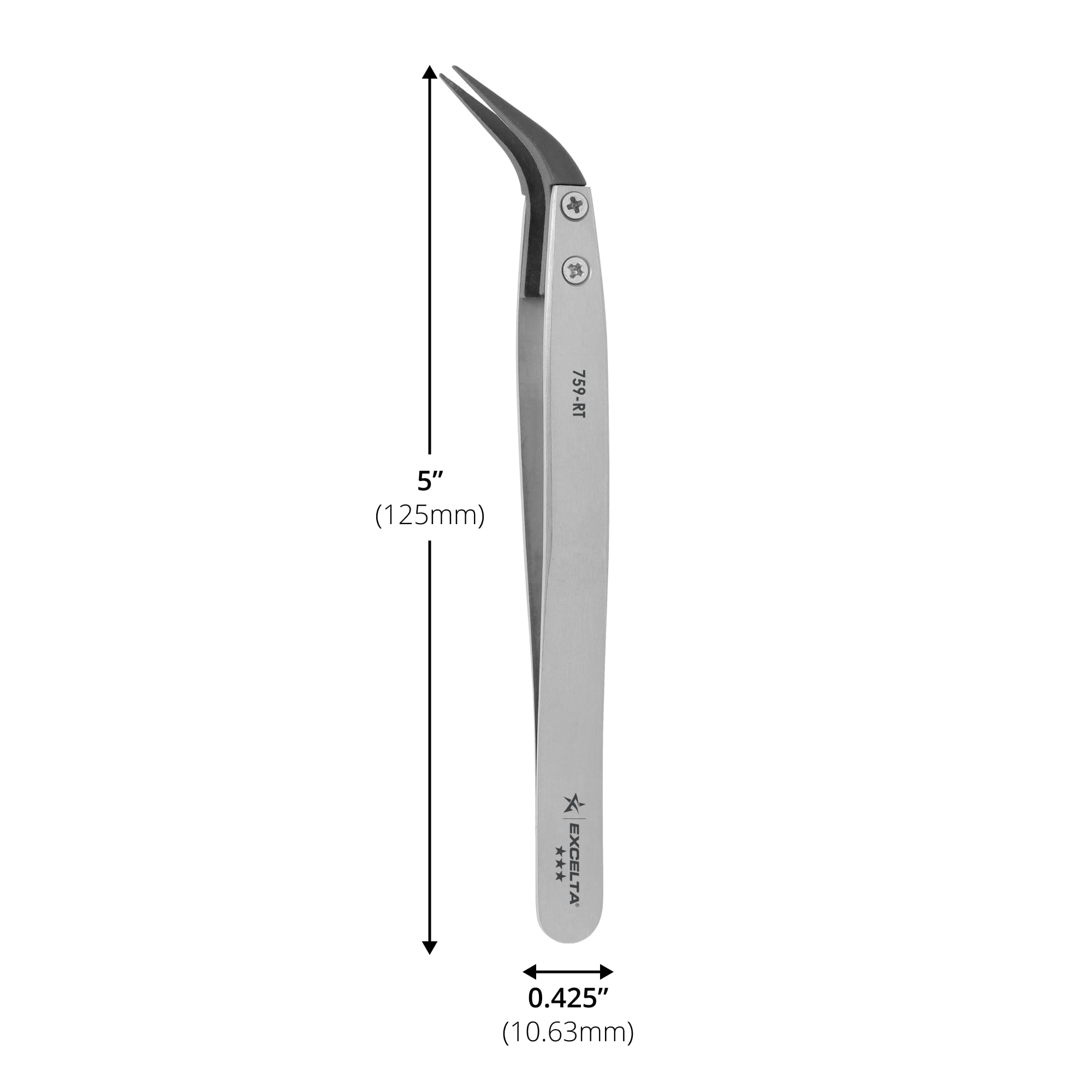 Excelta 759-RT - Pinzetta sostituibile, punta curva a tre stelle, punta in fibra di carbonio, altezza 0,2 cm, larghezza 1,1 cm, lunghezza 12,7 cm