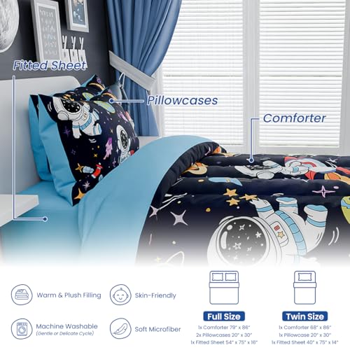 Image of SANDJEST Astronaut Bedding Sets for Boys, Ultra Soft Microfiber Comforter Set with 3-Pieces, Comforters Sets for Kids Children Boy Bedroom Decor