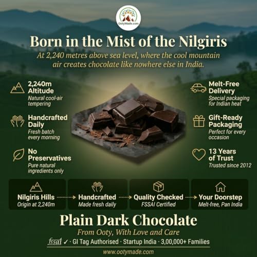 Image of OotyMade.com Ooty Homemade Plain Dark Chocolates Bar - 1 kg | Organic & Healthy Dark Chocolate | Handcrafted in Ooty | Sugar-less | Not sugar-free & Delicious | Delightful