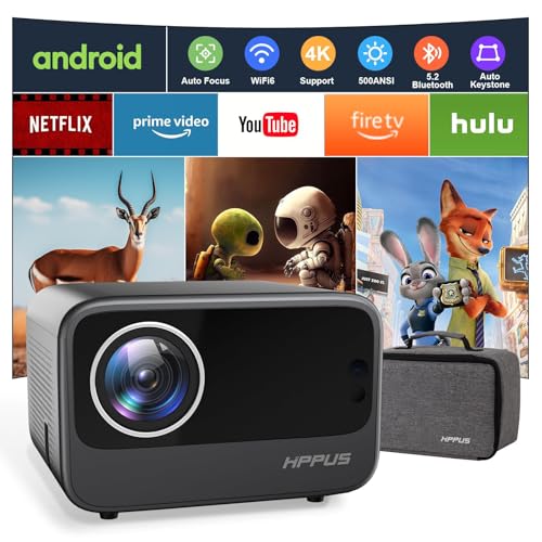 【Focus Elettrico/correzione trapezoidale】 Hipppus Smart Proiettore Grigio 4K Android Full HD 1080P Home Cinema WiFi 6 Bluetooth Video Mini proiettore cellulare compatibile con smartphone