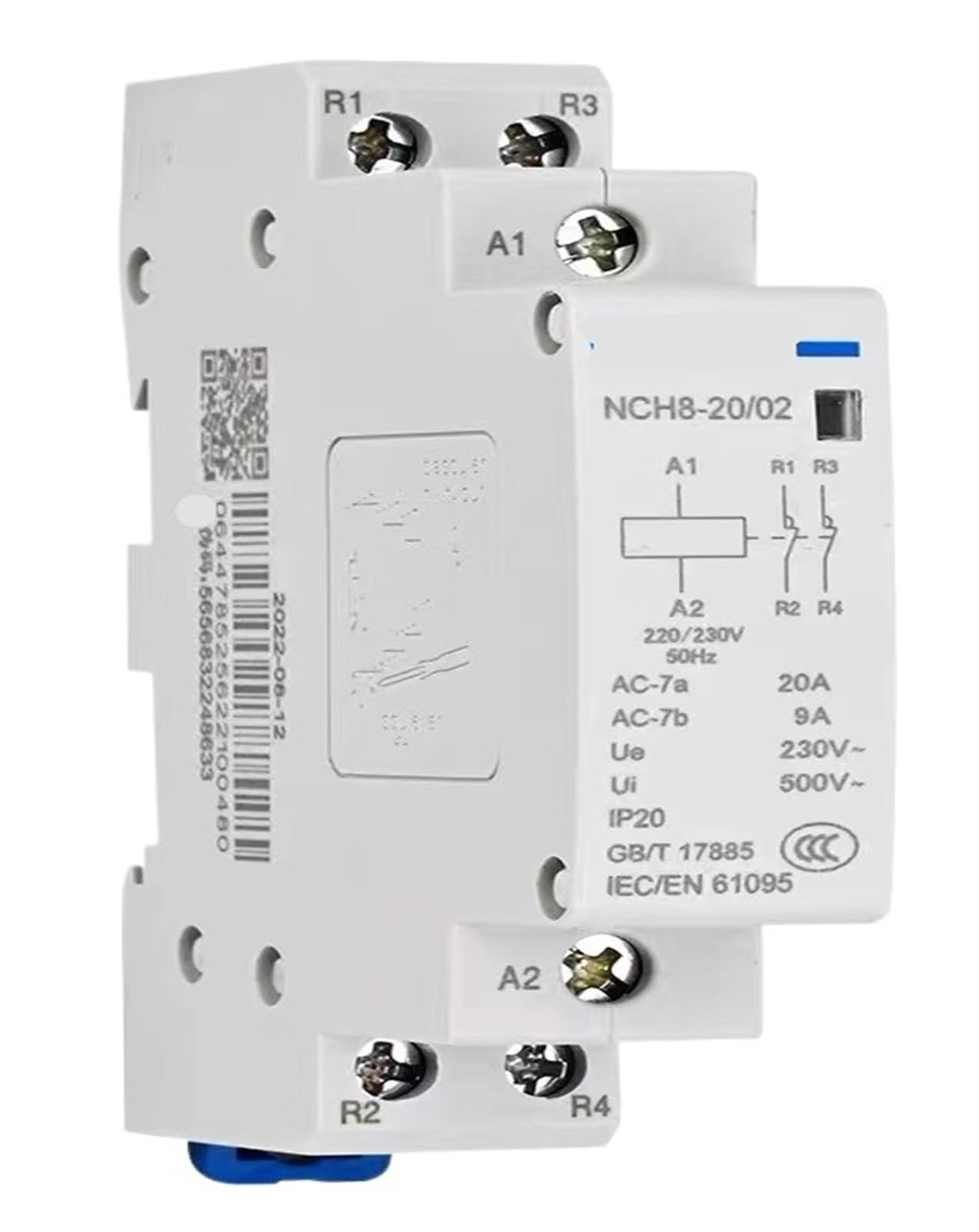 Domowy stycznik AC NCH8 20A 25A 40A 63A Din Rail, 1 sztuka, 220V 230V 380V 400V 1NO1NC 2NO 2NC 4NO 1 pojedynczy 3 trójfazowy (NCH8-20,4NO)
