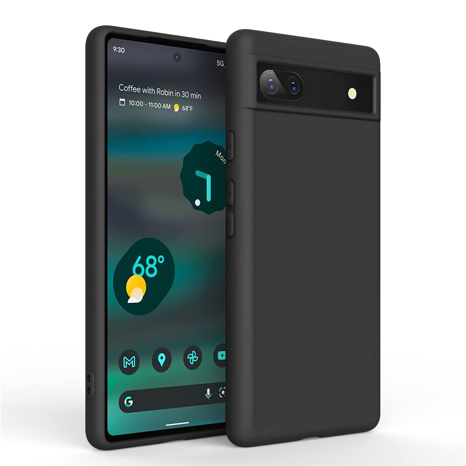Vanjua Case for Google Pixel 6A (Only), Stylish Silicone Slim Full-Body Protective Phone Cover Compatible with Google Pixel 6A Case Black