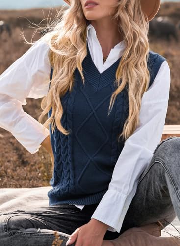 Image of EVALESS Oversized Sweater Vest for Women V Neck Sleeveless Solid Color Loose Pullover Sweater