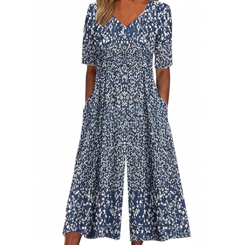 Mono informal estampado para mujer con cuello en V y cordón ajustable
