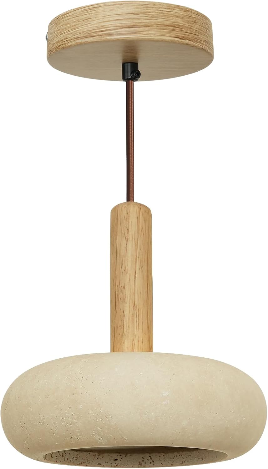 Natural Yellow Travertine Lamp Wooden Pendant Light Wabi Sabi Decor Japandi Light Fixture Suitable for Dining Room, Bedside, Kitchen Island, Mini Pendant Lights for Kitchen Island