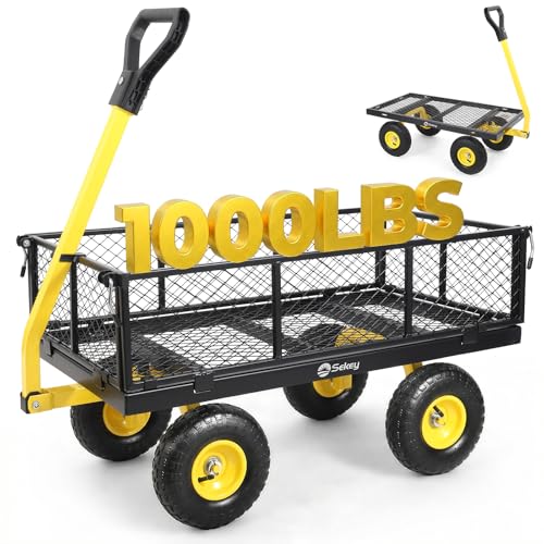 Sekey 1000lbs Heavy Duty Steel Garden Cart for Yard & Farm, Utility Wagon with Removable Sides...
