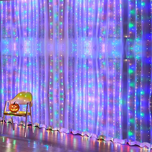 GIREALO Starry Window Curtain String Light Multi-Colored 300 LED 8 Lighting Modes USB Powered Fairy Lights Remote Control Strip Lights for Bedroom Home-Party Wall Decorations