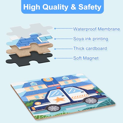 Image of ASTARON Magnetic Puzzles,48 Pieces Vehicle Toddlers Learning Travel Toys | Folding puzzle book, each book contains 3 scenes, 3 difficulty levels, advanced puzzle book, easy to store, educational toy