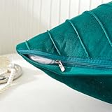 TAOSON Beige Velvet Throw Pillow Covers,Pack of 2 with Gold Leather Valentines Day Decor Couch Pillowcases Luxury Modern Pillow Cover for Wedding Living Room Bedroom Sofa Cushion Bed, 18x18 inch - Image 2