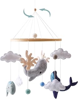 Ikubigu Montessori Ocean Animals Baby Crib Mobile - Felt Whale Clouds Hanging Soother Nursery Decor Gift for Boys Girls