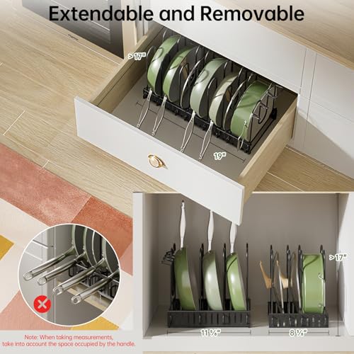 Image of MUDEELA 8-Tier Adjustable Pots and Pans Organizer Rack under Cabinet, Blcak