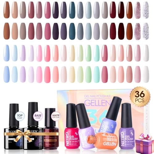 Kit de esmaltes en gel Gellen 39 piezas con 36 colores y base top coat miniatura 1