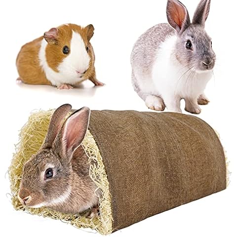 Rabbit Toys Tunnel Small Animal Activity Grass Mat Boredom Breaker Nature Rabbit Hay House Nest for Rabbits Bunny Dwarf Guinea Pigs Cover