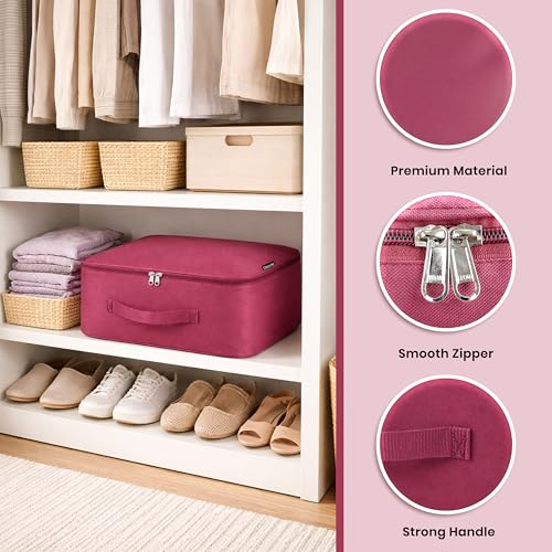 Image of Storite 2 Pack Mini Nylon Storage Bag, Magenta, 30x27x13 cm | Zip Closure, Foldable, Multipurpose Organizer, Travel, Clothes, Makeup, Toys & Home Storage, Portable Utility Bag