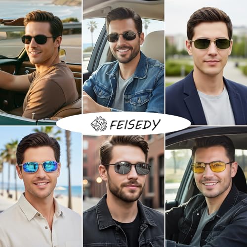 Image of FEISEDY Rectangle Polarized Square Sunglasses for Men Women B2444 | Photochromic, Night Vision, Automatically darken in sunlight, 100% UV400, Driving, Fishing, Climate Pledge Friendly