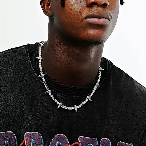 Spikes Iced Out Chain For Men Women Zircon Tennis Chain Trendy Cool Rapper Anime Hippie Panther Paw Choker Necklace Halloween Cosplay Wakanda King Jewelry Gift3