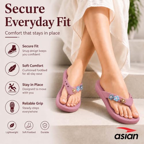 Image of ASIAN Indigo-35 Flip Flops for Women | Doctor Soft Cushion Sole, Lightweight Comfort, Cute Floral Design, Anti-Slip Grip, Ideal for Daily Uses & Travel