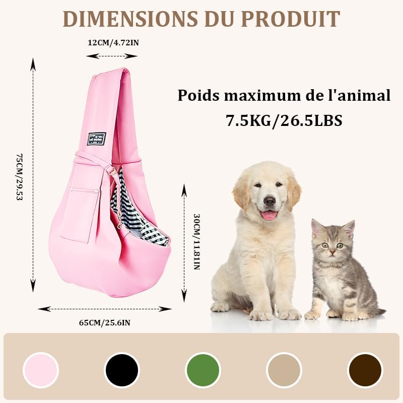 Dog Sling Carrier for Small Dogs and Cats Up to 16.5 Lbs (Khaki)