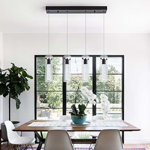 Image of Pendant Light fixtures,Integrated 4-Light Pendant Lights Black Finish