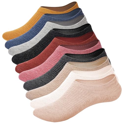 DF DUALFERV No Show Socks Womens, 10 Pairs Low Cut Invisible Comfort Ankle Socks for Women, Non Slip, Breathable and Lightweight for Daily Wear, Multicolor