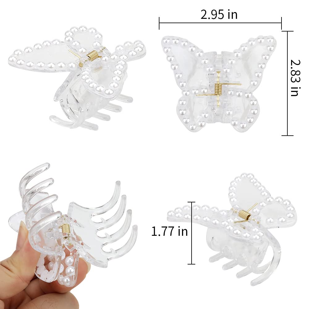 Canitor Butterfly Claw Clips 3Pcs: Butterfly Hair Clips for Women - Clear, Pearl - Thick, Thin Hair - Elegant, Medium Size - Image 6