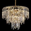 A AXILIXI Gold Crystal Chandeliers, 24” Modern Round Chandelier for Dining Room 3 Tiers 12 Lights Ceiling Pendant Light Fixtures Large Ceiling Chandeliers for Foyer Living Room Bedroom