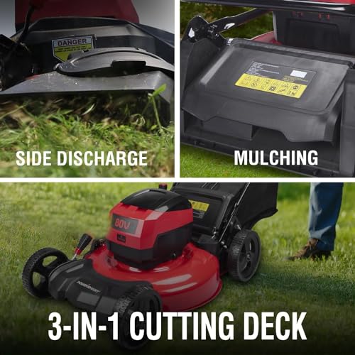 Image of PowerSmart Lawn Mower, 80V /21 Cordless Electric Lawn Mower, Push Lawn Mower, 3-in-1 Brushless Battery Lawn Mower with 6.0Ah Battery&Charger for Garden