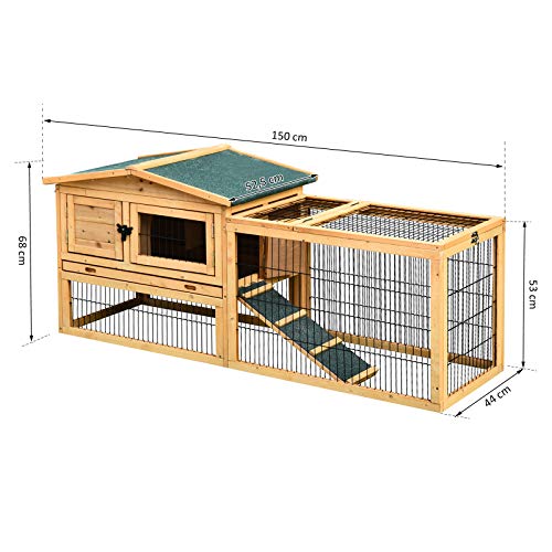 PawHut Kleintierstall kleitierkäfig mit Freigehege Meerschweinchenstall Freilaufgehege Winterfest Outdoor Tierstall… – Bild 5