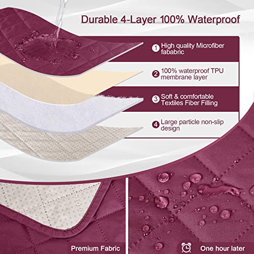 Image of KinCam 100% Waterproof Recliner Loveseat Cover with Console, Non-slip Reclining Couch Covers for 2 Seat, Recliner Sofa Cover Furniture Protector with Elastic Straps for Kids, Pets, Burgundy