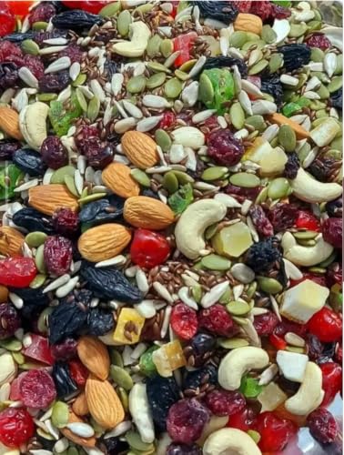 Image of Nutkeen Healthy Nutmix, Dried Almonds, Black Raisins, Cashewnuts, Cranberries, Black Dates, Cherries & Dried Amla| & Many More. (Pack of Jar) (500GM (pack of 1))