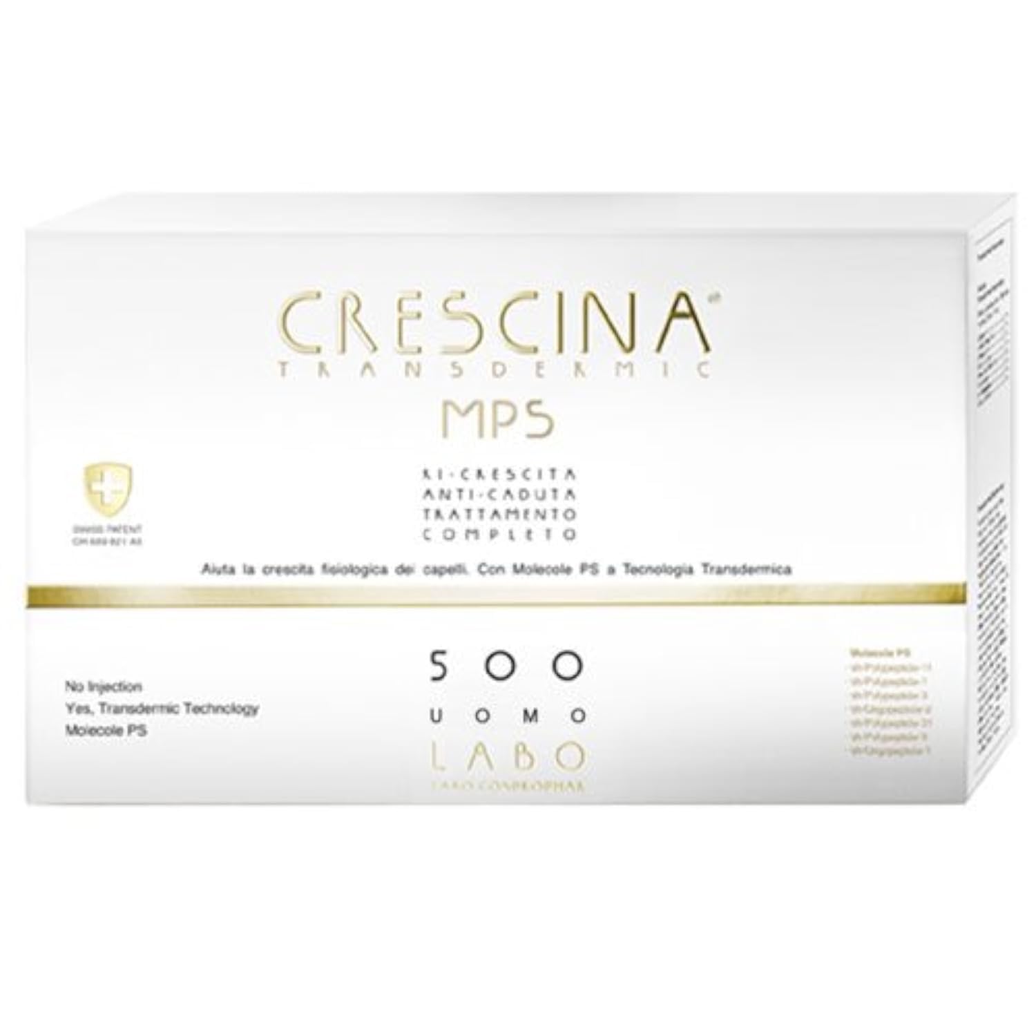 LABO CRESCINA TRANSDERMIC MPS TRATTAMENTO COMPLETO RI-CRESCITA + ANTI-CADUTA 500 Cura Capelli Uomo 10+10 Fiale