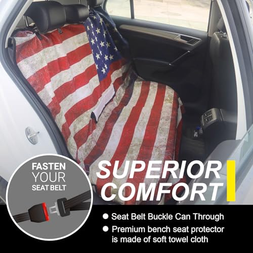 Image of Back Seat Cover for Car Trucks Van SUV Jeep,Waterproof Rear Bench Towel Seat Covers for Dogs and Kids,Automotive Backseat Protector (American Flag)
